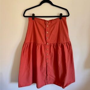 Free People One Rust Colored Button-Front Women's Cotton Midi Skirt, 8